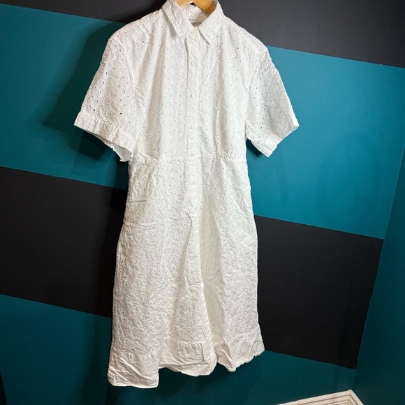 Zara White Midi Dress with Collar 100% Cotton - Picture 7 of 16